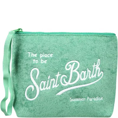 Mc2 Saint Barth Green Clutch Bag For Kids With Logo