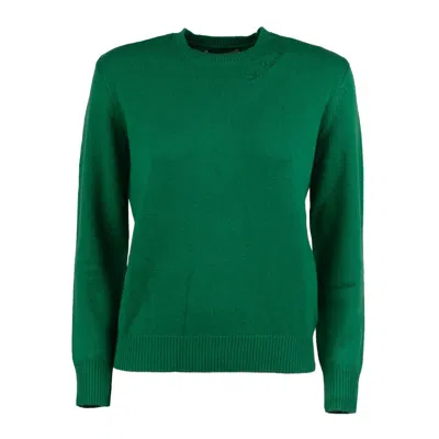 Mc2 Saint Barth Green Crewneck Sweater With St. Barth Embroidery