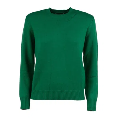 Mc2 Saint Barth Green Crewneck Sweater With St. Barth Embroidery