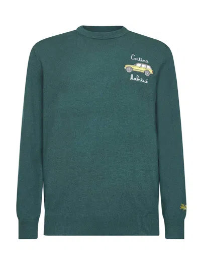 Mc2 Saint Barth Green Heron Light Embroidered Sweater In Blue
