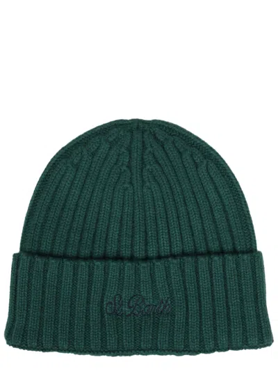 Mc2 Saint Barth Green Logo Knitted Beanie Hat