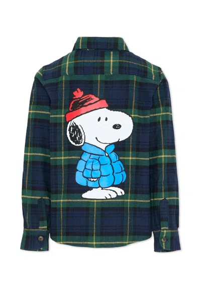 Mc2 Saint Barth Kids' Green Shirt For Boy With Snoopy In Blue