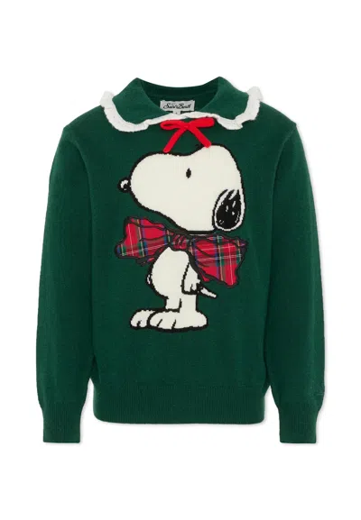 MC2 SAINT BARTH GREEN SWEATER FOR GIRL WITH SNOOPY