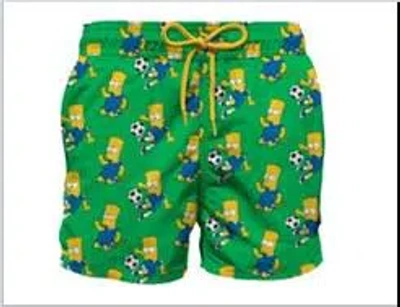 Mc2 Saint Barth Kids' Green Swim Shorts For Boy With Bart Simpson Print