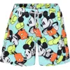 MC2 SAINT BARTH GREEN SWIM SHORTS FOR BOY WITH MICKEY MOUSE PRINT AND LOGO