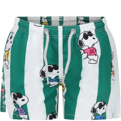 Mc2 Saint Barth Kids' Green Swim Shorts For Boy With Snoopy Print