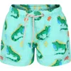 MC2 SAINT BARTH GREEN SWIMSHORTS FOR BOY WITH IGUANA PRINT AND LOGO