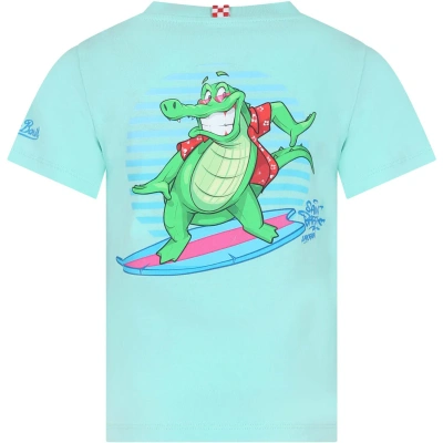 Mc2 Saint Barth Kids' Green T-shirt For Boy With Crocodile Print