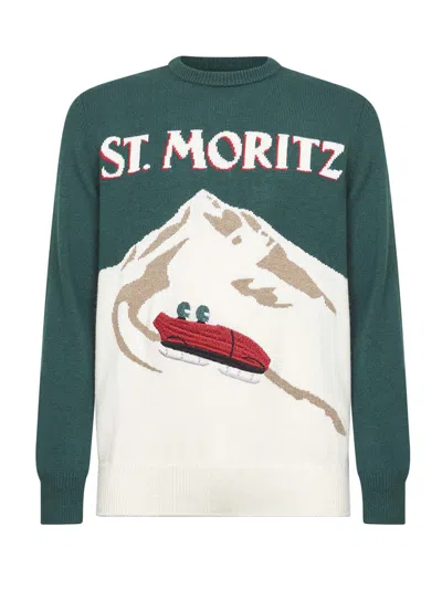 Mc2 Saint Barth Green Wool Blend Jacquard Postcard Heron Sweater<br/>