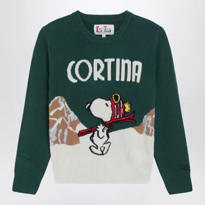 Mc2 Saint Barth Kids' Green Wool-blend Sweater With Snoopy Cortina