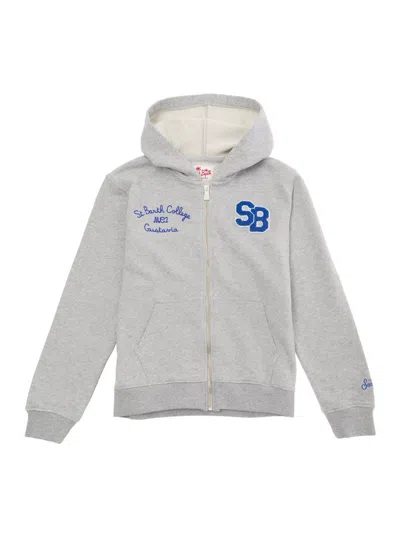 Mc2 Saint Barth Kids' Grey Hoodie With Logo Embroidery In Cotton Boy