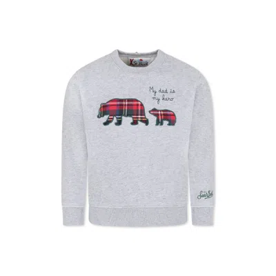 Mc2 Saint Barth Kids' Grey Sweatshirt For Boy With Bear In Gray