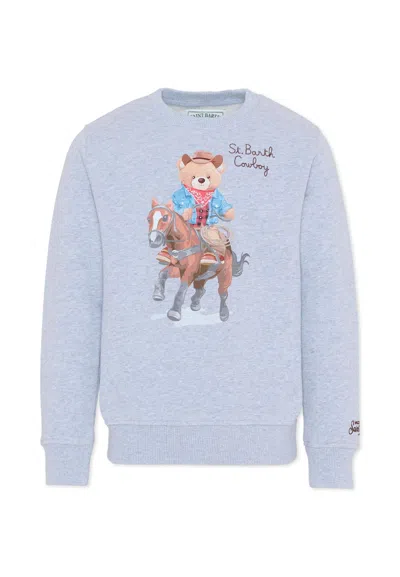 Mc2 Saint Barth Kids' Grey Sweatshirt For Boy With Teddy Bear In Blue