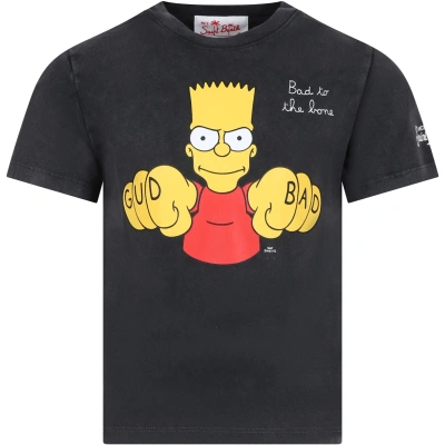 Mc2 Saint Barth Kids' Grey T-shirt For Boy With Bart Simposon