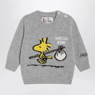 Mc2 Saint Barth Kids' Grey Wool-blend Sweater With Woodstock In White
