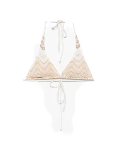 Mc2 Saint Barth Guiana Chevron-knit Triangle Bikini Top In Neutral