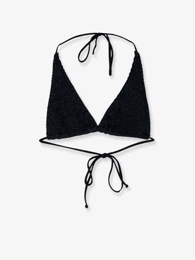 Mc2 Saint Barth Guiana Crinkle Lurex Bikini Top In Black