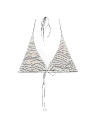 Mc2 Saint Barth Guiana Zebra-print Bikini Top In Silver
