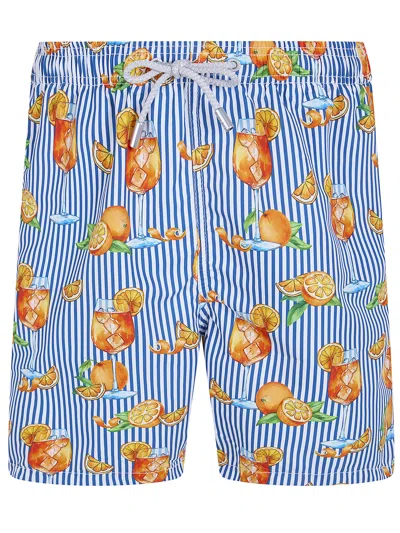 Mc2 Saint Barth Gustavia Orange Taste Stripes Swim Shorts In Blue