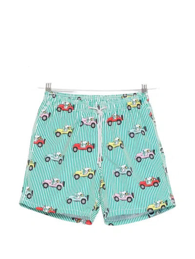 Mc2 Saint Barth Gustavia Striped Graphic-print Swim Shorts In Green