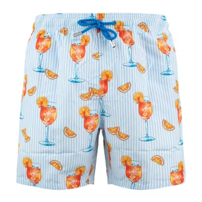 Mc2 Saint Barth Gustavia Swimsuit With Aperol Spritz Print And Stripes | Aperol Special Edition In Multi