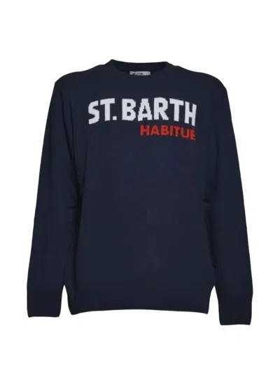 Mc2 Saint Barth Habitué 罗纹圆领毛衣 In Blue