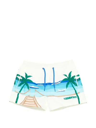 Mc2 Saint Barth Kids' Haiti Palm-tree Swim Shorts In Green