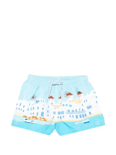 Mc2 Saint Barth Kids' Haiti Printed Swim Shorts In Blue
