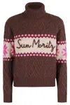 Mc2 Saint Barth Woman Half-turtleneck Sweater With Sun Moritz Lettering In Emb Mori Flake