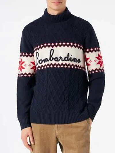 Pre-owned Mc2 Saint Barth Half-turtleneck Sweater With Bombardino Lettering In Blue