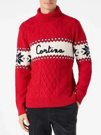 Pre-owned Mc2 Saint Barth Half-turtleneck Sweater With Cortina Lettering In Red