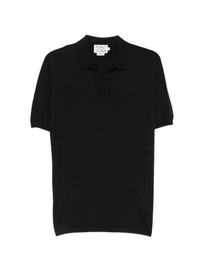 Mc2 Saint Barth Half-button Polo-collar T-shirt In Black