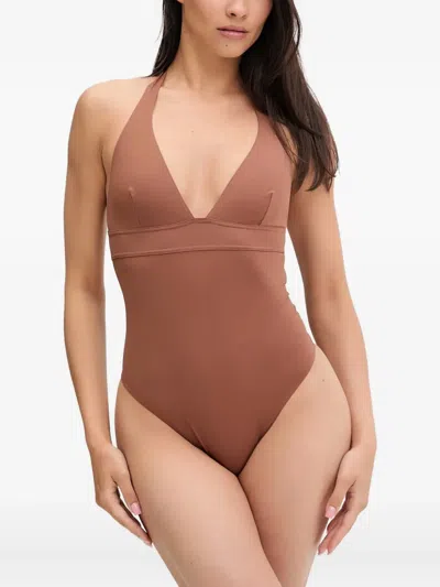 Mc2 Saint Barth Halter-neck Swimsuit In Brown