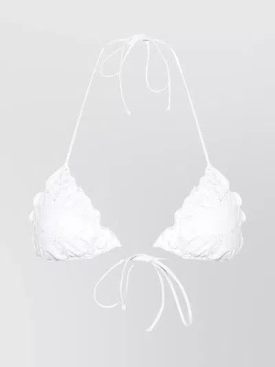 Mc2 Saint Barth Halter Neck Swimsuit Ruffle Trim In White