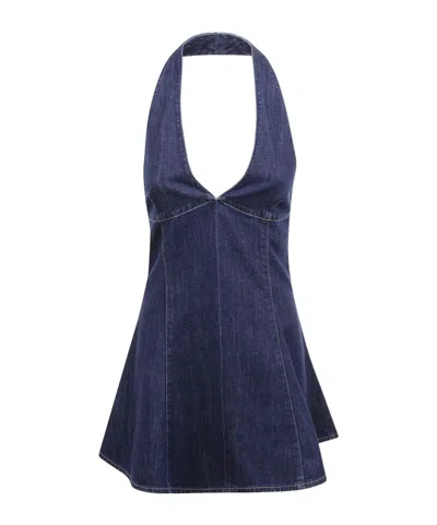 Mc2 Saint Barth Halterneck Denim Mini Dress In Blue