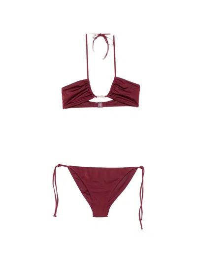 Mc2 Saint Barth Halterneck Side-tie Bikini In Burgundy
