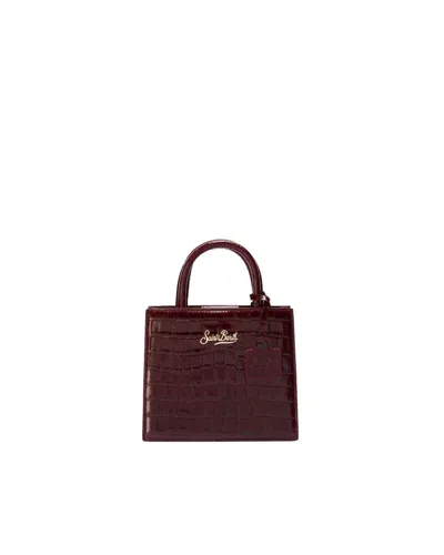 Mc2 Saint Barth Shop Bag Mini Handbag In Burgundy Coconut Print Leather In Red