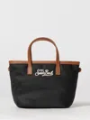 Mc2 Saint Barth Rectangular Tote Bag With Contrasting Brown Handles And White Script Logo In Black