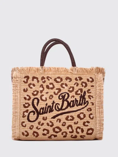 Mc2 Saint Barth Colette Raffia Bag With Embroidered Logo And Floral Print In Brown