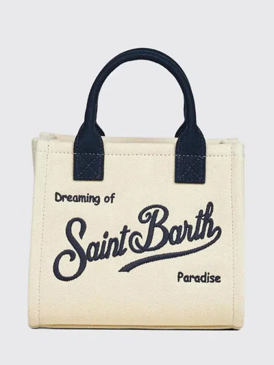 Mc2 Saint Barth Vanity Cotton Twill Bag With Embroidered Logo In White