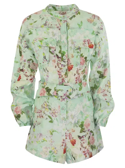 Mc2 Saint Barth Hanniel - Playsuit With Flower Pattern In Water Green