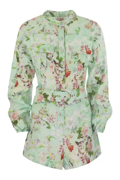Mc2 Saint Barth Hanniel - Playsuit With Flower Pattern In Water Green