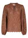 Mc2 Saint Barth Floral Cut-out Brown Blouse