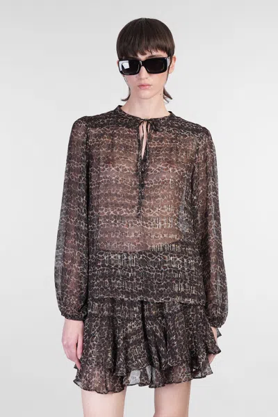 Mc2 Saint Barth Harper Blouse In Animalier Viscose In Black