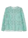 Mc2 Saint Barth 'harper' Turquoise Blue-green Cotton Silk Blended Blouse