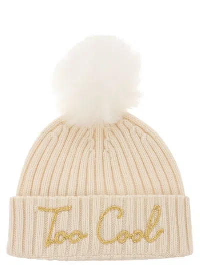 Mc2 Saint Barth Hat With Pompom And Embroidery In Beige