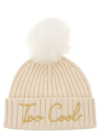 Mc2 Saint Barth Hat With Pompom And Embroidery  In White