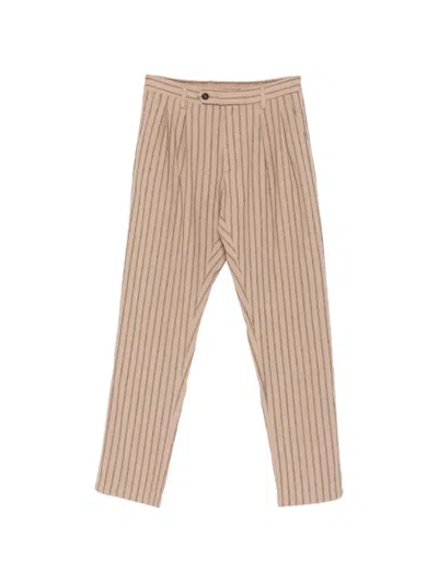 Mc2 Saint Barth Beige Striped Trousers In Neutral