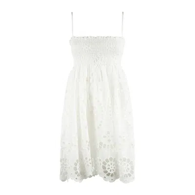 Mc2 Saint Barth Hawa Sangallo Dress With White Smock Stitch Embroidered Bodice In Multi