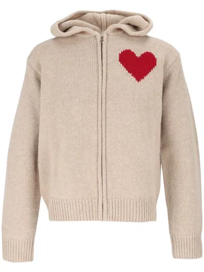 Mc2 Saint Barth Heart Accents Zip-up Hooded Cardigan In Neutral